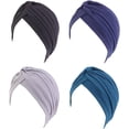 thumbnail image 1 of 2Pcs/4Pcs Women's Cotton Turban Head Wrap Cancer Chemo Beanies Cap Headwear Cap Bonnet Hair Loss Hat, 1 of 8