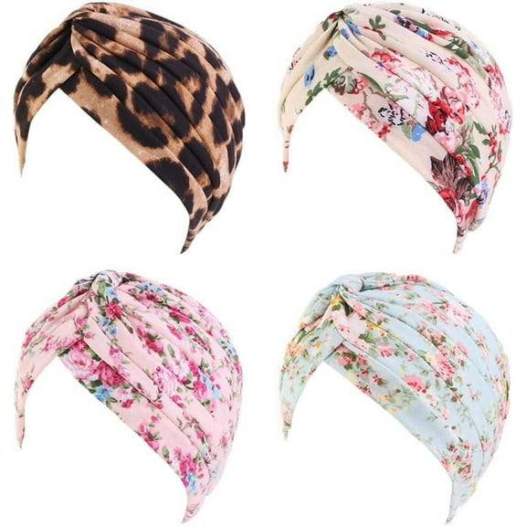 2Pcs/4Pcs Women's Cotton Turban Head Wrap Cancer Chemo Beanies Cap Headwear Cap Bonnet Hair Loss Hat