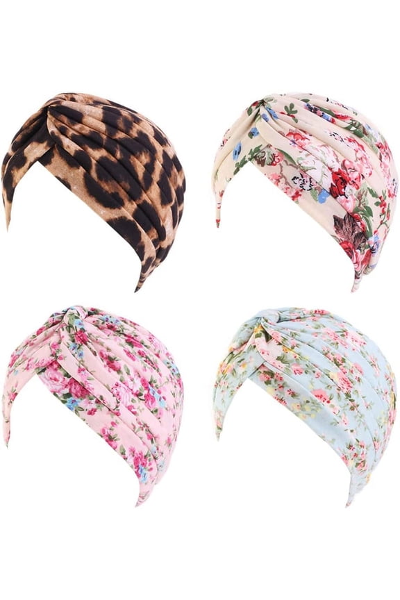 2Pcs/4Pcs Women's Cotton Turban Head Wrap Cancer Chemo Beanies Cap Headwear Cap Bonnet Hair Loss Hat