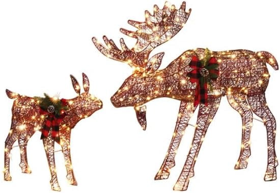2Pcs 4ft Moose Family 200LED Lighted Christmas Garden Moose Outdoor ...