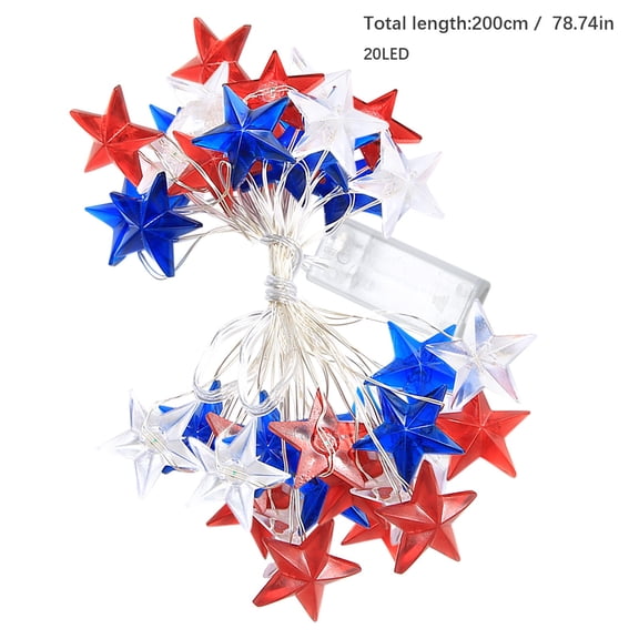 2Pcs 4th of July Decorations, Red White and Blue Star American Flag String Lights, 78 Inches 20 LED Fairy Lights, Battery Operated Patriotic Lights for Memorial Day Independence Day Home Decor