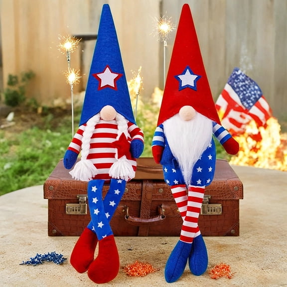 2Pcs 4th of July Patriotic Gnomes Plush Decorations,Red White Blue Handmade Swedish Tomte Gnomes Ornaments for Patriotic Party Table Decor- Fourth of July Party Home Mantle Fireplace Decor