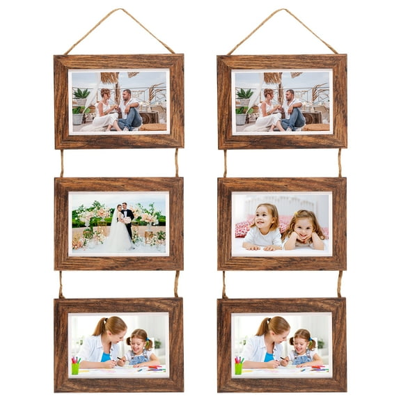 2Pcs 4x6 Wall Hanging Picture Frames Collage with 3 Opening Frames Rustic Brown