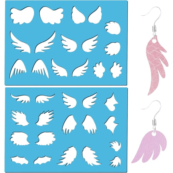 2Pcs 5.1x3.5inch Angel Wing Templates Acrylic Wings Shape Jewelry Stencil Reusable Leather Cutout Earring Templates for Cabochons Bracelets Earrings Making Supplies Painting Crafts