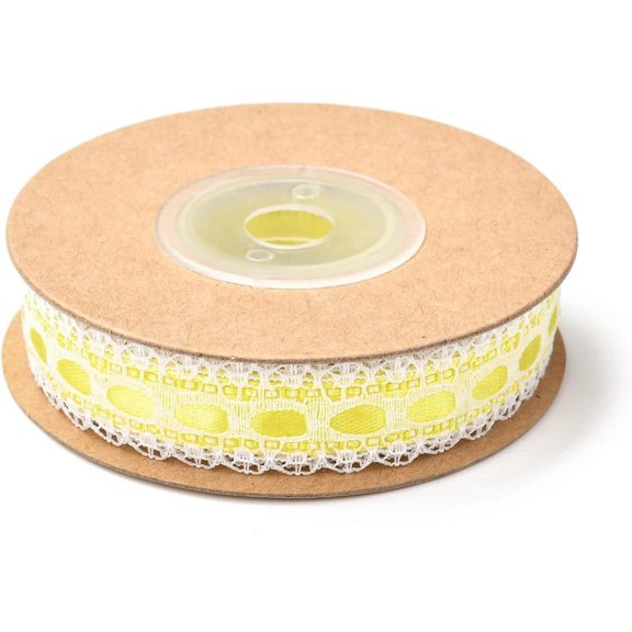 2Pcs 5.4 Yards Polyester Ribbon with Flower Edge Trimming Teardrop Pattern Yellow 5 8 inch (15mm) for Gift Wrapping Party Decoration Crafting