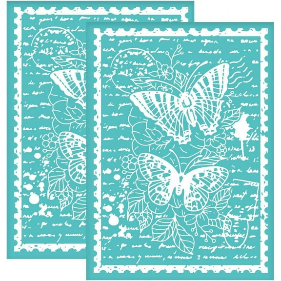 2Pcs 5.5x7.7 Inch Butterfly Stamp Self-Adhesive Silk Screen Printing Stencil Butterfly Flower Postcard Silk Screen Stencil Vintage Stamp Mesh Stencils Transfer
