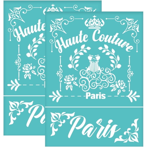 2Pcs 5.5x7.7 Inch Word Paris Self-Adhesive Silk Screen Printing Stencil Haute Couture Silk Screen Stencil Retro Theme Reusable Mesh Stencils Transfe