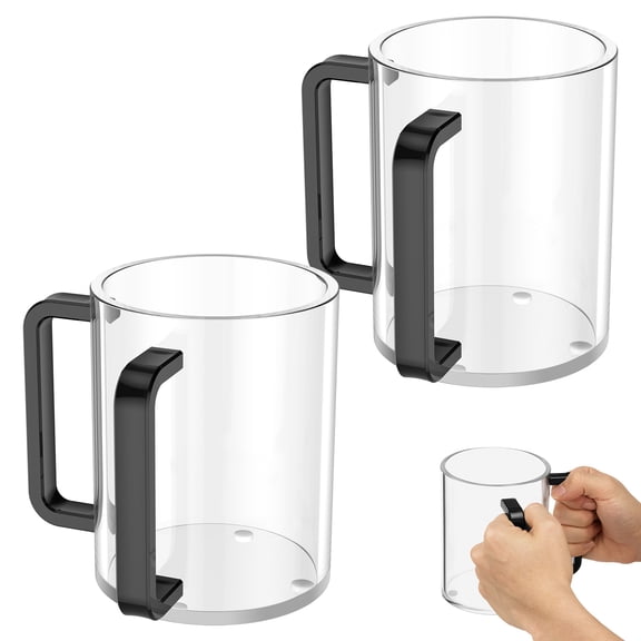 2Pcs 5" Acrylic Hand Washing Cup with Dual Handle Clear Ritual Washing Cup for Bathroom Home School,Black Handle