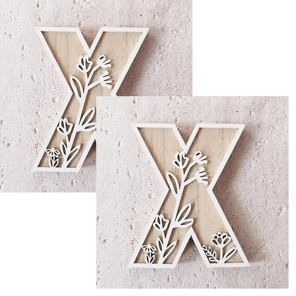 2Pcs 5 Inch 26 Letter For Wall Decoration Flowers Can Be Painted On Wood Children'S Room Letters Wooden Letters For Crafts Name Signs Wedding Home Decoration Desktop Ornament