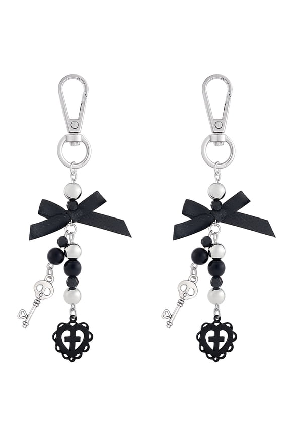 2Pcs 5 Inch Gothic Keychain Alloy Black Key Heart with Swivel Clasp for Horror Cute Bag Charm Decor Keychain for Women