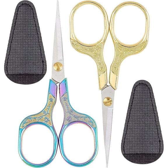 2Pcs 5 Inch Stainless Steel Embroidery Sewing Scissor Retro-Style Needlework Sewing Scissor with 2Pcs Protective Scissors Cover for Fabric Paper Cutting Craft Threading Use
