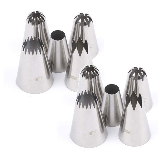 2Pcs 5 Piece Stainless Steel Piping Tips Nozzles With Star Round Petal Designs Cake Embosser 1.9"
