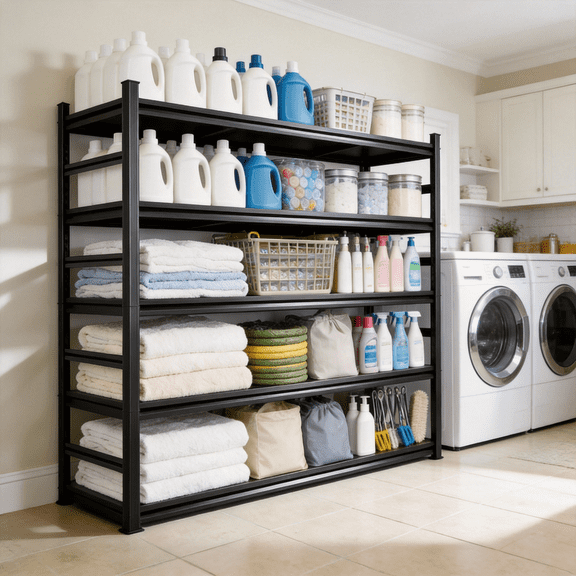 2Pcs 5 Tier 72"H Adjustable Laundry Room Shelf,36"W Metal Heavy Duty Laundry Room Organizer,3000LBS Steel Over Washer and Dryer Shelves for Storage,Waterproof & Rustproof with Reinforced Columns