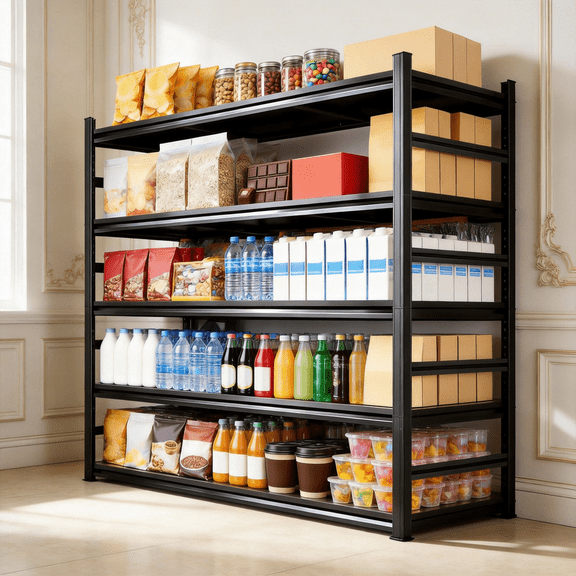 2Pcs 5 Tier Adjustable Snack Rack,72''H×36''W Heavy Duty Metal Snack Stand Storage Organizer with Thickened Double-Layer Posts,3000LBS Food Storage Shelves for Pantry Countertop Office Living Room