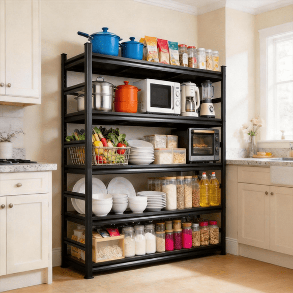 2Pcs 5 Tier Metal Kitchen Shelves Utility,36"Wx72"H Adjustable Storage Shelving Unit,3000LBS Pot Rack Organizer,Thickened Double-Layer Posts,for Pantry,Basement,Bathroom,Warehouse,Closet,Black,16"D