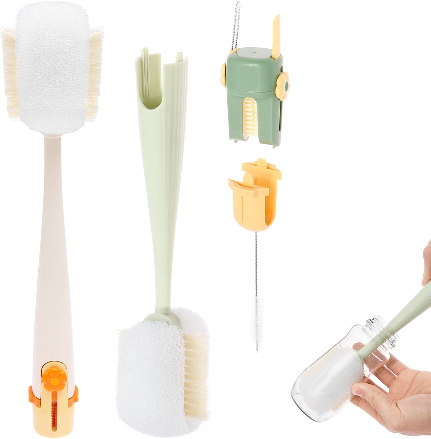 2Pcs 5 in 1 Water Bottle Cleaning Brush Set, Multifunctional Baby Bottle Scrubber Brush Removable Cup Mouth Straw Gap Cleaner Tool for Home Kitchen