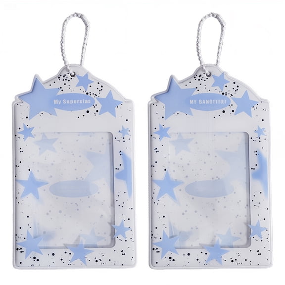 2Pcs 5 x 3 Inch Photocard Keychain Holder Lanyard Badge Cover Rectangle PVC Cornflower Blue Star Hanging Clear Frame Display Sleeves