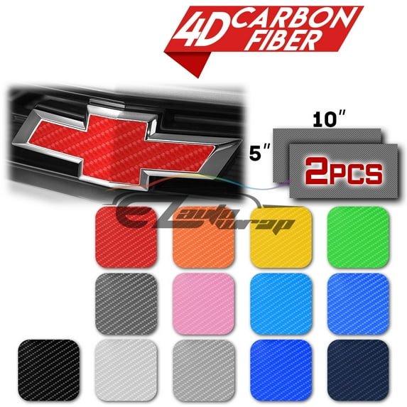 2Pcs 5"x10" Chevy Emblem Bowtie 4D Gloss Gray Carbon Fiber Vinyl Wrap Sticker Decal Film Sheet