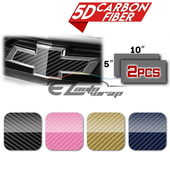 2Pcs 5"x10" Chevy Emblem Bowtie 5D High Gloss Black Carbon Fiber Vinyl Wrap Sticker Decal Film Sheet