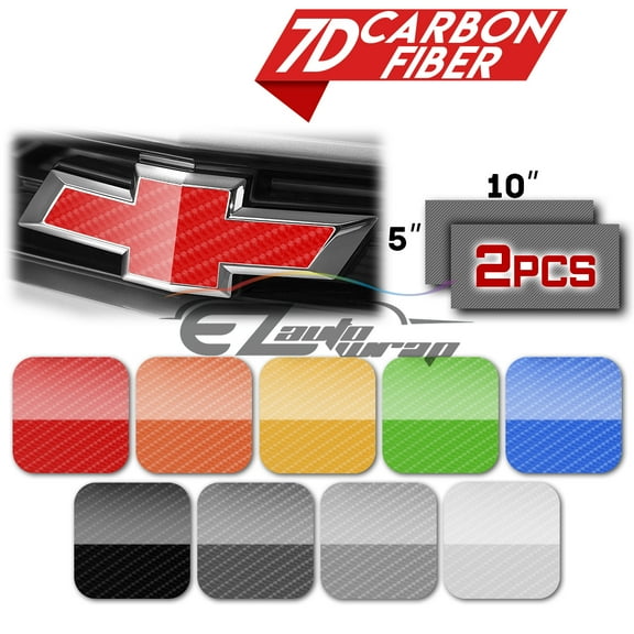 2Pcs 5"x10" Chevy Emblem Bowtie 7D Carbon Fiber Black High Gloss Vinyl Wrap Sticker Decal Film Sheet