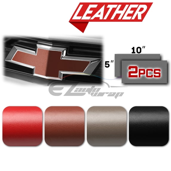 2Pcs 5"x10" Chevy Emblem Bowtie Leather Gray Vinyl Wrap Sticker Decal Film Sheet