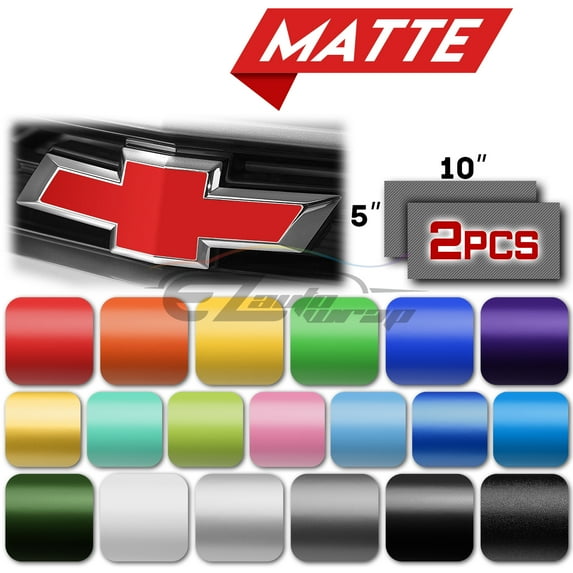 2Pcs 5"x10" Chevy Emblem Bowtie Matte Black Textured Vinyl Wrap Sticker Decal Film Sheet