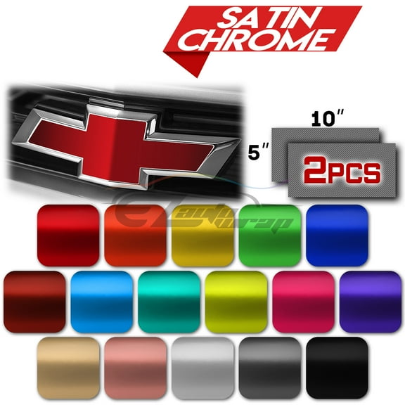 2Pcs 5"x10" Chevy Emblem Bowtie Satin Chrome Black Vinyl Wrap Sticker Decal Film Sheet