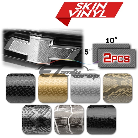 2Pcs 5"x10" Chevy Emblem Bowtie Silver Snake Skin Vinyl Wrap Sticker Decal Film Sheet