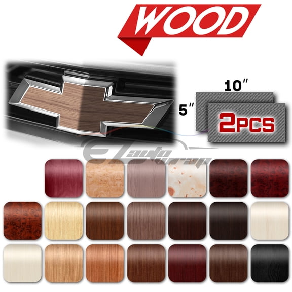 2Pcs 5"x10" Chevy Emblem Bowtie Wood 05 Vinyl Wrap Sticker Decal Film Sheet
