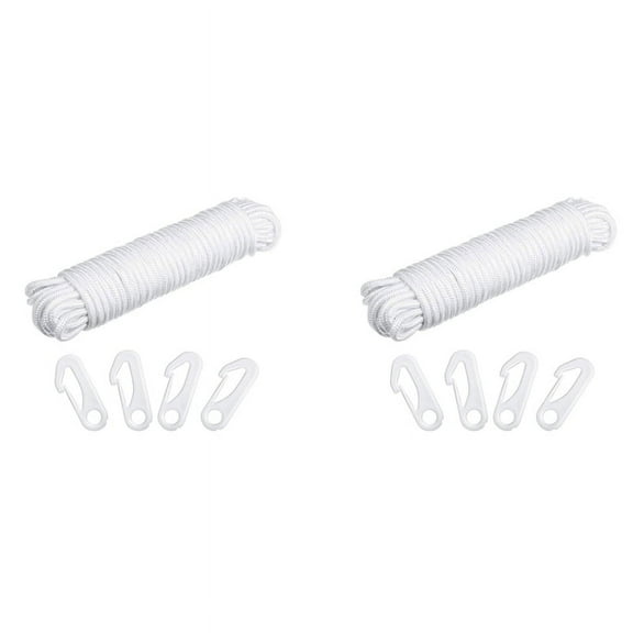 2Pcs 50 Feet x 1/4Inch Flag Pole Halyard Rope with 8 Pieces Flag Pole Hook Clips,Outdoor Flagpole Accessories Compatible