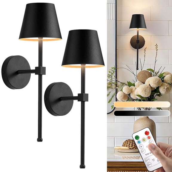 2Pcs 5200mah 3 Colors Remote Control Rechargeable Wall Lamp Lighting Mural Living Room Bedroom Hallway Night Light Indoor Wall Sconces, Black