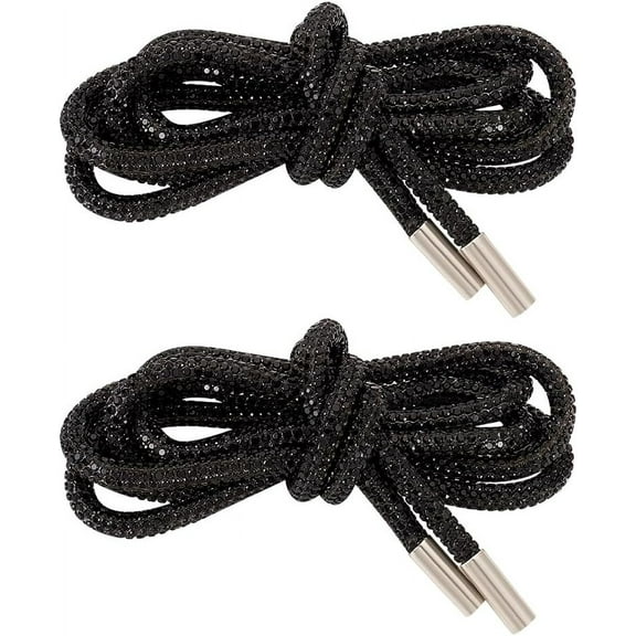 2Pcs 55inch Rhinestone Glitter String 6mm Round Diamond Replacement Tube Rope Bling Drawstring Cords for Sports Pants Sweaters Jackets Hoodies Black