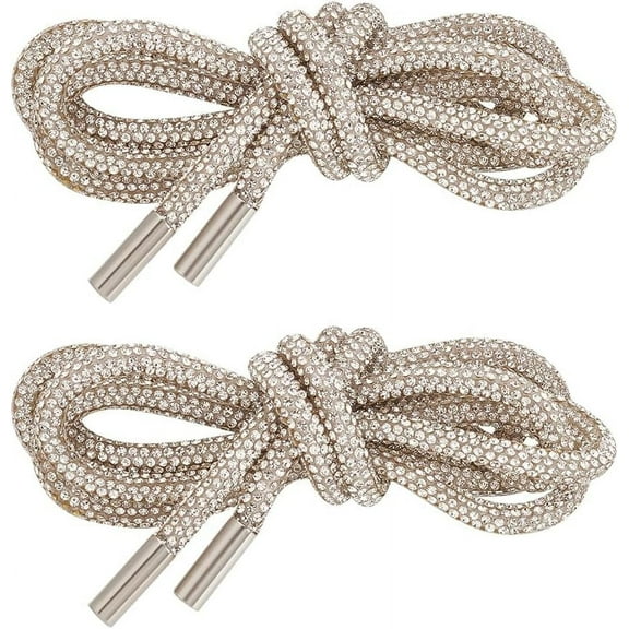 2Pcs 55inch Rhinestone Glitter String 6mm Round Diamond Replacement Tube Rope Crystal Bling Drawstring Cords for Sports Pants Sweaters Jackets Hoodies Platinum DIY