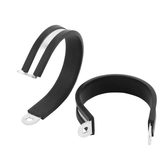 2Pcs 55mm Dia EPDM Rubber Lined R Shaped Zinc Plated Pipe Clips Hose Tube Clamp