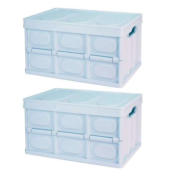 2Pcs 56L Teqhome Foldable Storage Bins Collapsible Storage Box Stackable Utility Storage Bin with PP Lid Waterproof Interior Bag Handle Light Blue