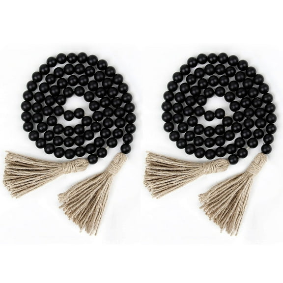 2Pcs 58in Wood Bead Garland with Tassels Home Pastoral Decoration Curtain Bead Decoration
