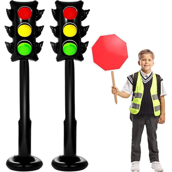 2Pcs 59Inch Jumbo PVC Stop Light Balloons Inflatable Traffic Light Balloons Race Car Party Decor Traffic Signal Stoplight Balloon Kit for Race Car Theme Birthday Party Shower Back to School Decor