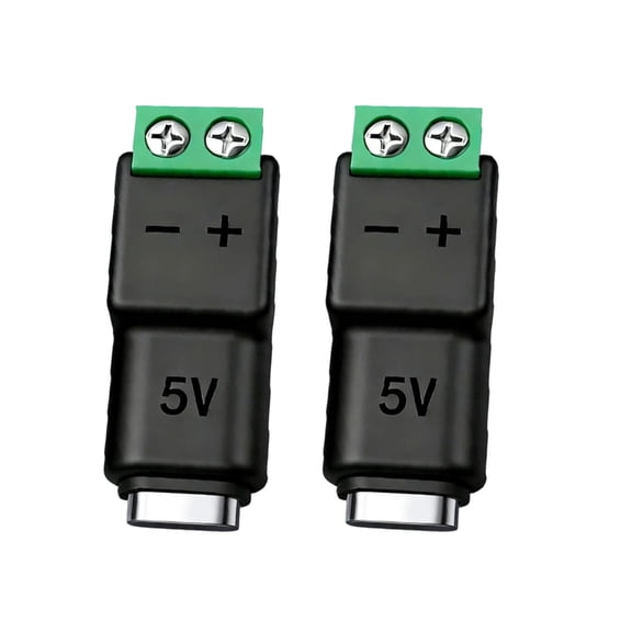 2Pcs 5V3A Type C To 2 Pin Screw Terminals Converter Connector For Easy Wiring Charging Solution Without Soldering Iron