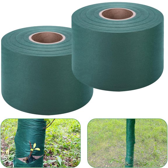 2Pcs 5in x 65ft Breathable Tree Wrap,Antifreeze Winter Tree Guard Green Reusable Tree Bandage Cover to Keep Plants Warm and Protect Bark from Deer Rabbit Animals Damage, Breathable Fabric