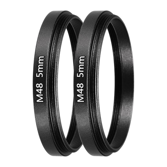 2Pcs 5mm M48 Lens Adapter Ring Extension Tube for Camera and Eyepiece, Black