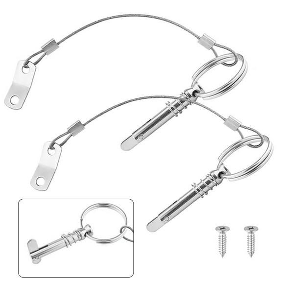2Pcs 6.3Mm 1/4 Inch Quick Release Pin With Lanyard For Boat Bimini Top Deck Stainless Steel Safety Tether Wire Boat Accessories