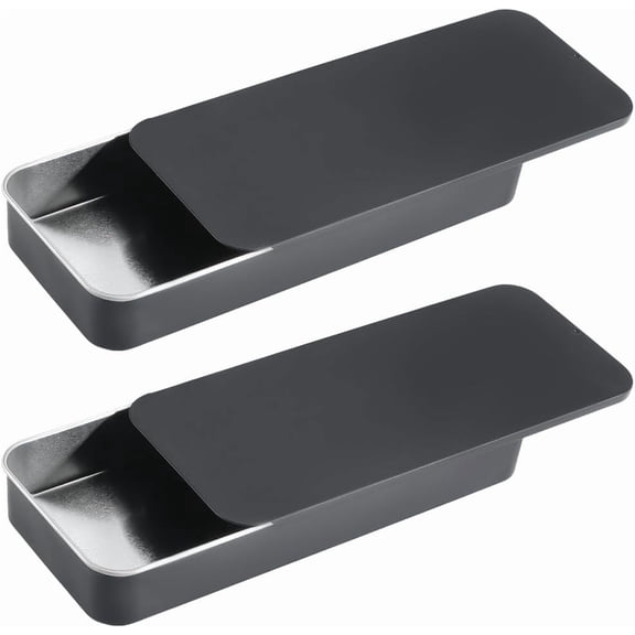 2Pcs 6.57"x2.76"x0.93" Portable Tin Box Black Travel Storage Tin Box with Lid Empty Rectangular Slide Top Lid Metal containers Reusable Storage Case