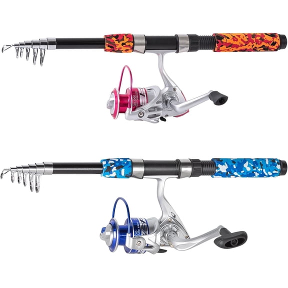 2Pcs 6.9ft Telescopic Fishing Rod Set with Spinning Reel, Portable Fishing Gear Kit for Freshwater Fishing