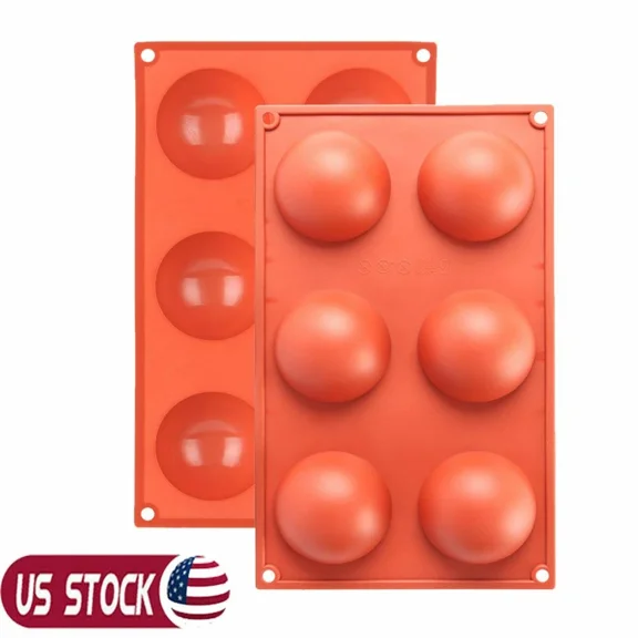 2Pcs 6 Cups Cake Mold 2.5" Half Ball Sphere Hot Chocolate Bombs Silicone Mold Us