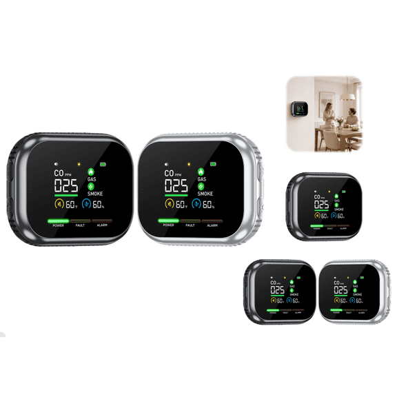 2Pcs 6‑In‑1 Portable Gas Detector, Real‑Time Temp Humidity Display Device, Audible Visual Warning System, One‑Key Self‑Check Feature, Suitable For Household And Travel Use