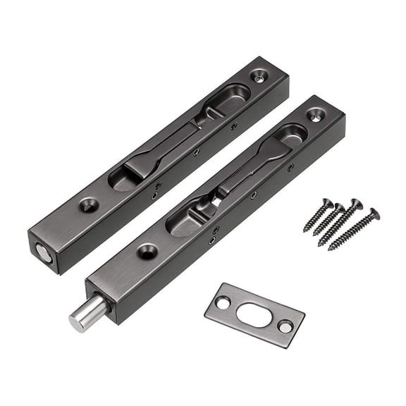 2Pcs 6 Inch Door Bolts - Stainless Steel Concealed Security French Door Locks with Hardwares, Metal Flush Latch Bolts for Composite Wood Double Dummy Door, Gold