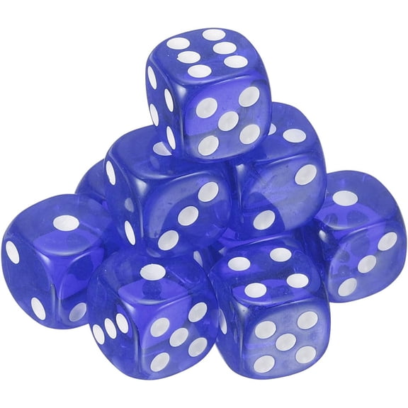 2Pcs 6 Sided Acrylic Dice - 16mm Rounded Corner Translucent Colored D6 Game Dice Set, High Performance Floating Color Math Probability Block for Theme Party Fun Table Board Games (Blue)