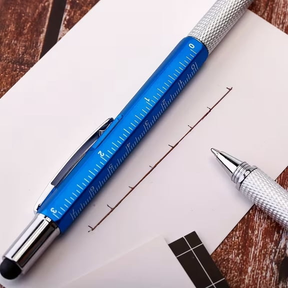 2Pcs 6-in-1 Pocket Genius Pen Multi-Function Tool with Level Screwdriver Stylus Ruler