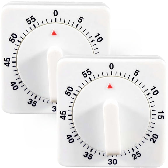 2Pcs 60 Minute Mechanical Kitchen Timer, Cooking Clock with Loud Alarm, No Batteries Required, Manual Countdown Timer for Cooking Baking and Cooking