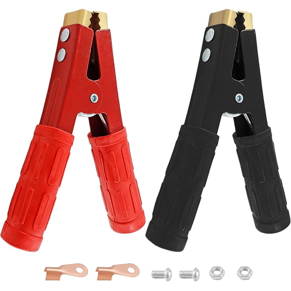 2Pcs 600A Insulated Alligator Clips Electrical Heavy Duty Alligator Clamps, Battery Replacement Cable Metal Spring Loaded Jumper Clips for Car Auto Vehicle Boat (Red & Black